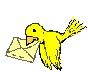 Kanarienvogel mit einer Nachricht. Möchten Sie eine Mail senden einfach auf diesen Vogel klicken.
